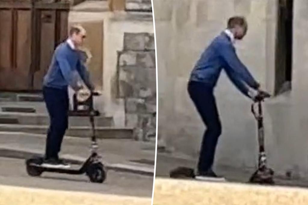 nypost's tweet image. Prince William spotted zipping around Windsor Castle on an electric scooter is a sight to see trib.al/ZYBYCIT