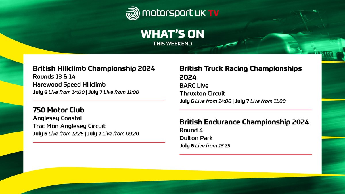 If you’re not tuning into the British Grand Prix this weekend, we’ve got plenty of great motorsport over on Motorsport UK TV!

🔗motorsportuk.tv

#MotorsportUK