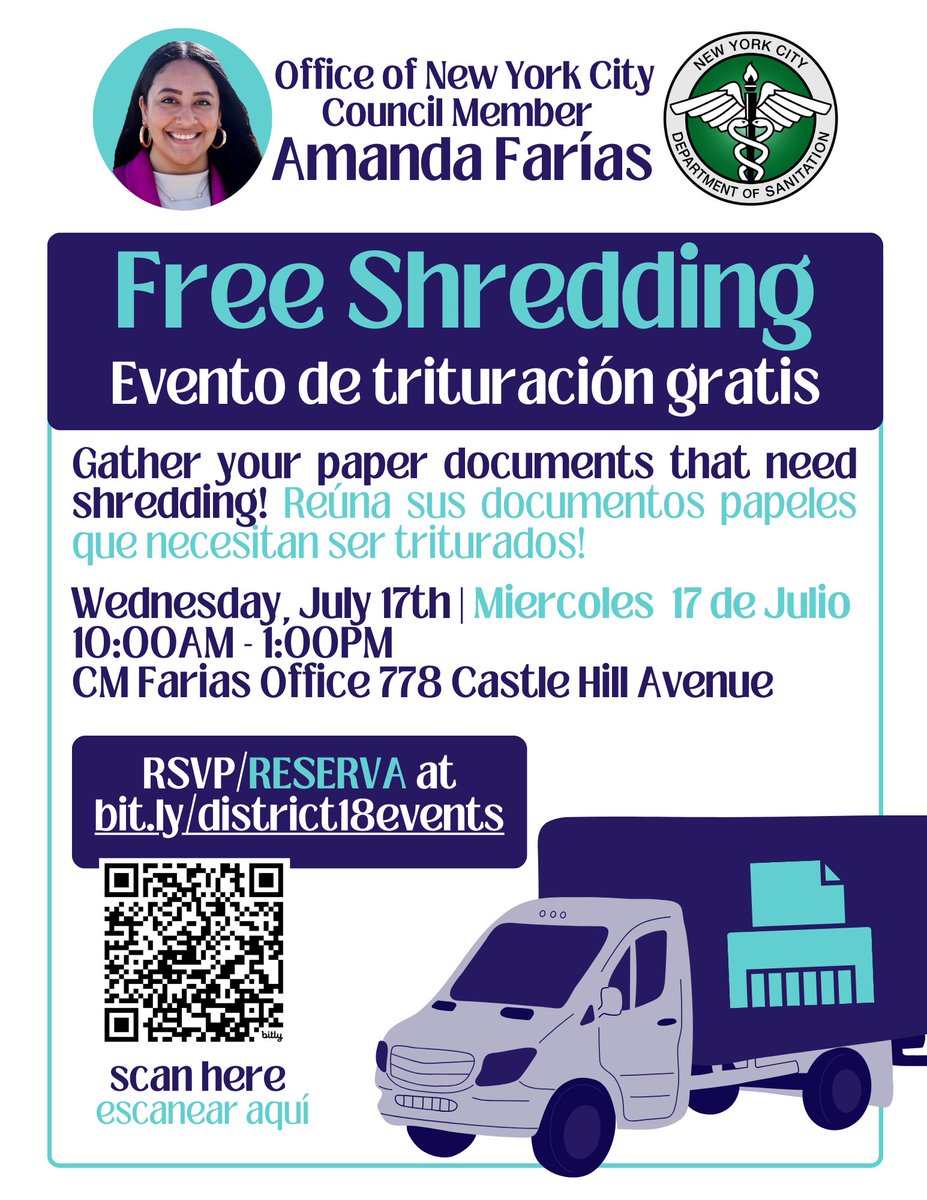 CMAmandaFarias's tweet photo. This July I am hosting a #freeshredding event outside my district office for neighbors to safely dispose of their unnecessary paper.
Make sure to tell a friend and RSVP at the link in my bio. I hope to see you there on the afternoon of July 17th! https://t.co/LUuSMFvoSc