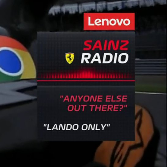 ElReyGuiri's tweet photo. Sainz: "¿Alguien más en la pista?"

Ingeniero: "Solo Lando"

Sainz: "Car-Lando"

Ingeniero: "Já" https://t.co/3BkYKf60ke