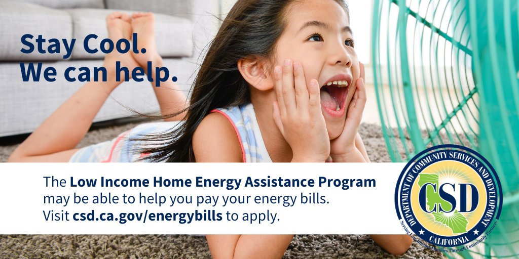 ca_csd's tweet photo. Stay cool. The State of California may be able to help you pay your energy bills. 

Visit https://t.co/ijlNTeXsmk to see if you qualify &amp; to apply. #CALIHEAP https://t.co/424uciKd9H