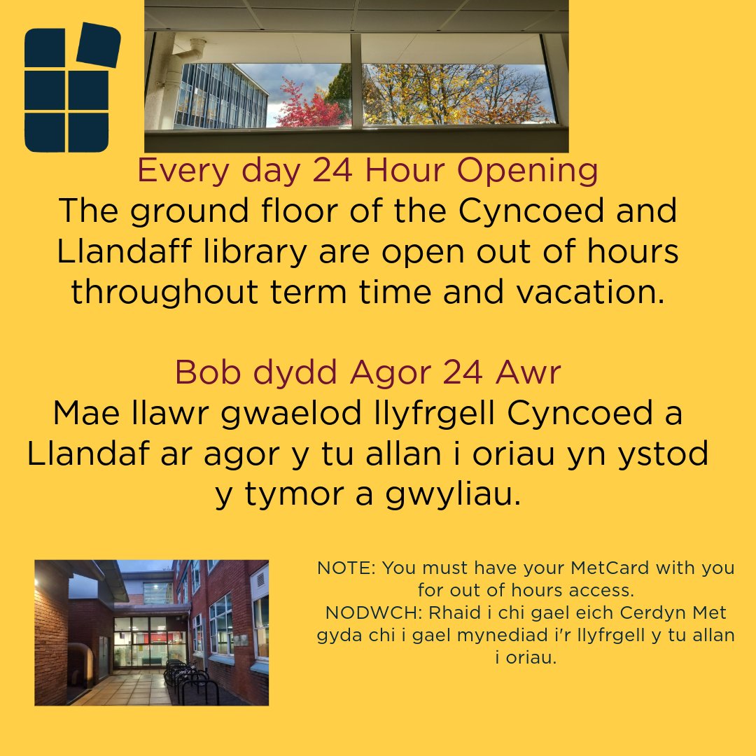 Ar ddydd Gwener 12/07/2024 bydd mynediad i Ganolfannau Dysgu Cyncoed a Llandaf yn cael ei leihau i'r mannau 24 awr ar y llawr gwaelod.

Defnyddiwch eich cerdyn myfyriwr ar gyfer mynediad y diwrnod hwnnw a thrwy'r penwythnos

Bydd staff yno o 9yb ddydd Llun, fel arfer.