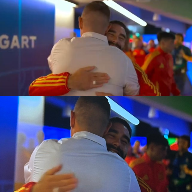 El abrazo entre Toni Kroos y Dani Carvajal antes del partido entre España y Alemania en la Euro 2024. La sonrisa del lateral español lo dice absolutamente todo. Leyendas madridistas. HERMANOS DEL FÚTBOL.