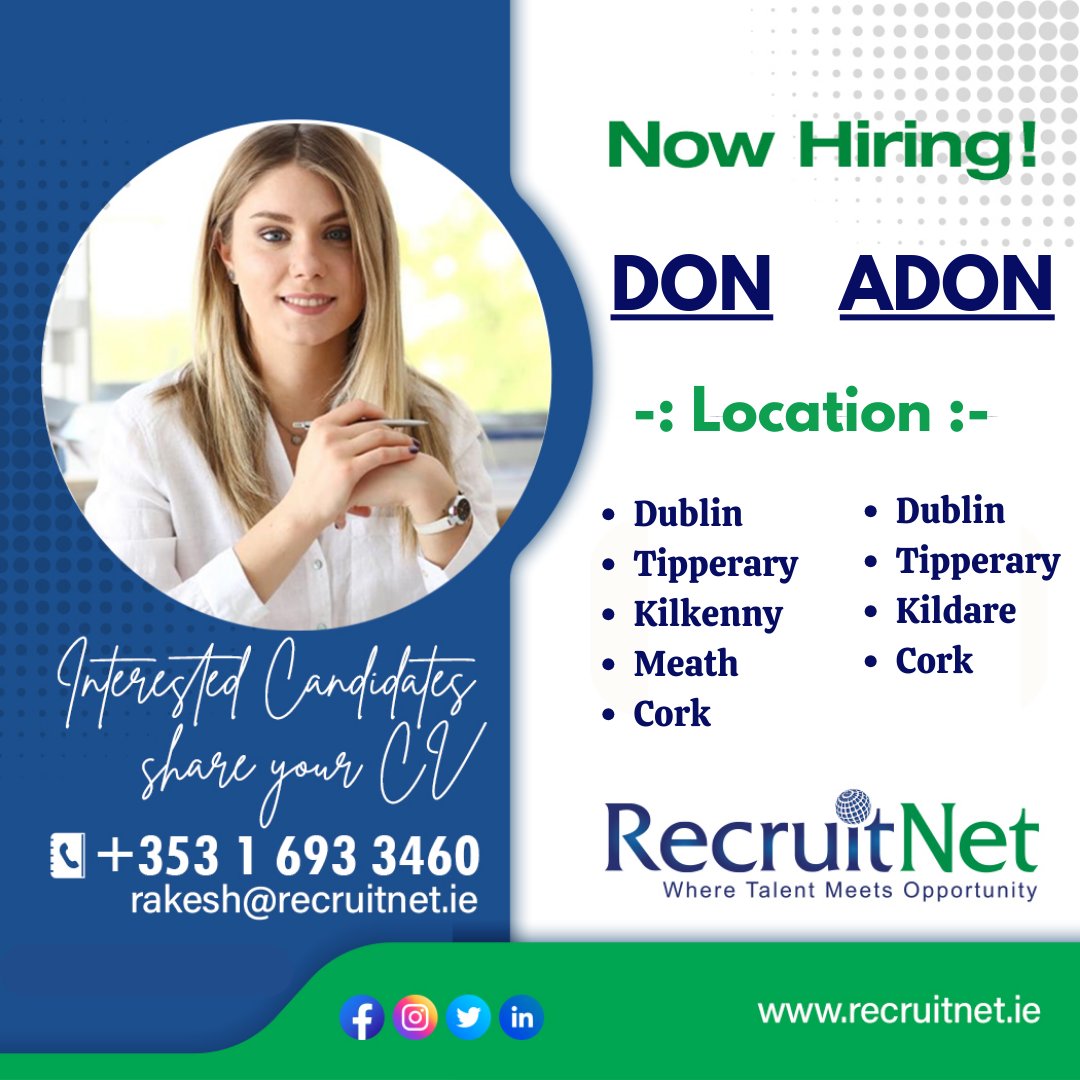 RecruitNetJobs's tweet photo. Hiring ADON &amp; DON for our leading Nursing Home clients !! 👩🏥 
Join our client's team and make a difference in the lives of their patients.

#ADON #DON #healthcare #leadership #nursingjobs #healthcarejobs #JoinOurTeam #PatientCare #irelandjobs https://t.co/DEUQdejFLS