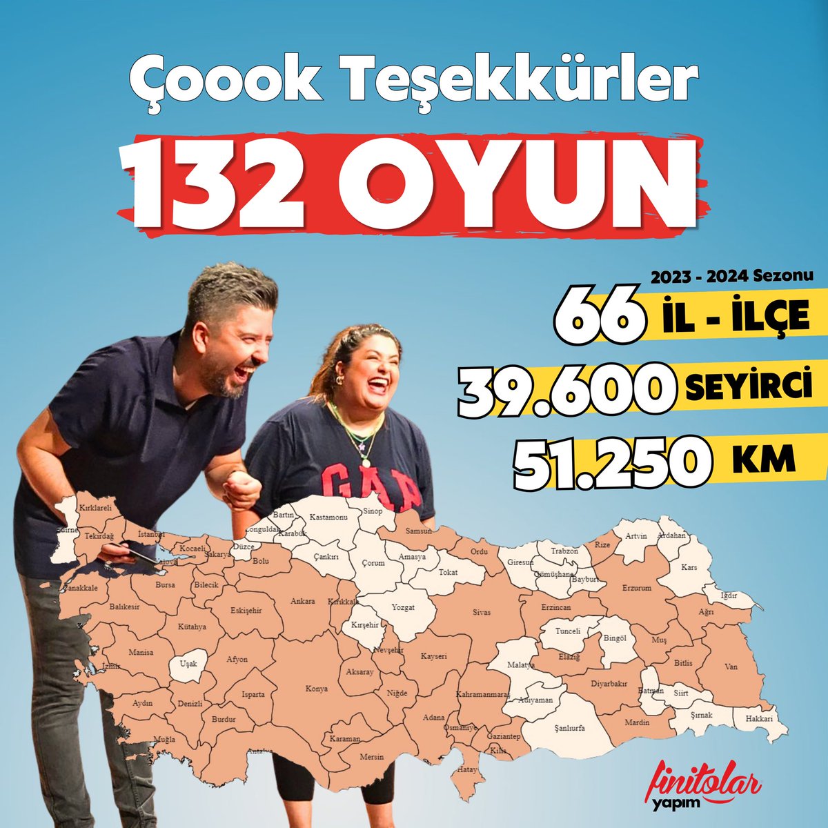 2023-2024 sezonu
132 tiyatro salonunda 132 oyun!
Dile kolay :)