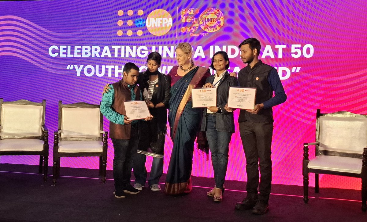 Embracing resilience, pushing boundaries, shining bright 🌟 

Munna, Shivani, Kavita, and Priyajit are an inspiration to us all🌎

Today, at #UNFPAIndiaAt50 celebration, they showed us the true meaning of #YouthPowerUnleashed✊️

<a href="/UNFPAIndia/">UNFPA India</a> <a href="/DiagneAndrea/">Andrea M. Wojnar</a>