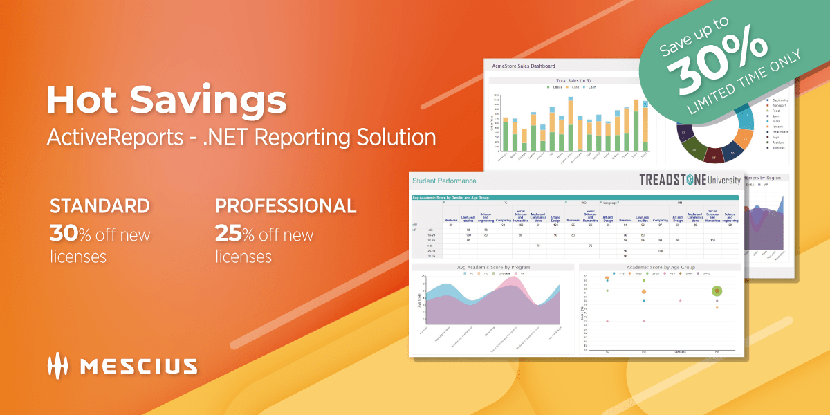 MESCIUS_inc's tweet image. ActiveReports. NET has lightweight and powerful report viewers and designers for ASP .NET Core reporting.

Get these award-winning tools for up to 30% off from now until 07/19: bit.ly/3XKueM0

#dotnet #aspdotnetcore #reporting #promo #sale #reportviewers #reportdesigners