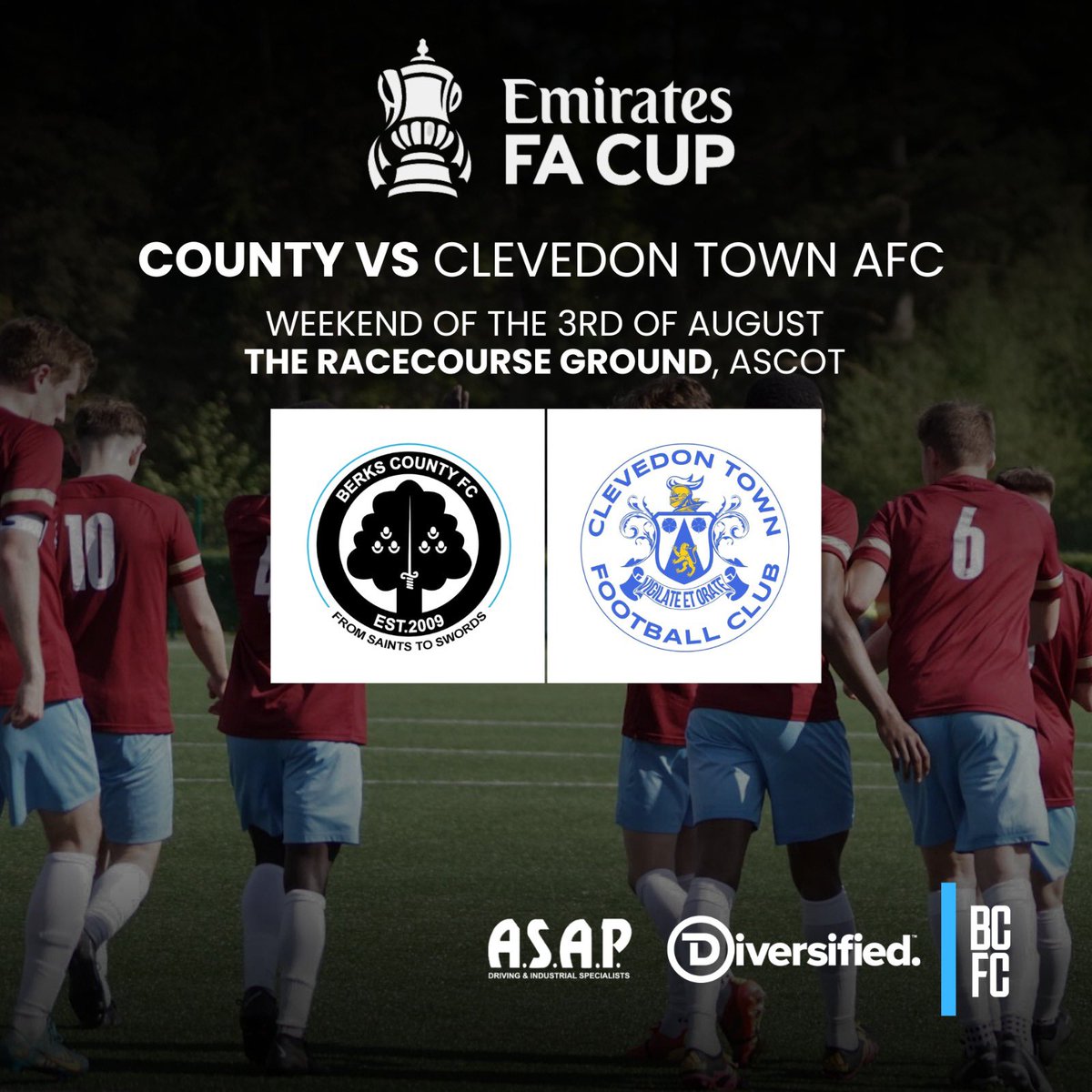 Berks County FC in the <a href="/EmiratesFACup/">Emirates FA Cup</a> 🤯🏆 … it’s another big day in the clubs history as County are drawn against <a href="/ClevedonTownFC/">Clevedon Town Football Club</a> for the Extra Preliminary Round of the competition. 

Ascot Utd have also been drawn at home so we’ll announce the exact date and time of the game
