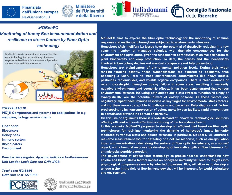 CNR IPCB (@cnripcb) on Twitter photo 📢Scopriamo i progetti #PRIN 2022 di #Ipcb_Cnr:
Monitoring of honey Bee immunomodulation and resilience to stress factors by Fiber Optic technology
#Fiberoptic #Biosensors #Honeybees #Bioindicators
Leggi la scheda per saperne di più👇
<a href="/CNRsocial_/">CNR Consiglio Nazionale delle Ricerche</a> <a href="/Uniparthenope/">Università degli Studi di Napoli "Parthenope"</a> 📢Scopriamo i progetti #PRIN 2022 di #Ipcb_Cnr:
Monitoring of honey Bee immunomodulation and resilience to stress factors by Fiber Optic technology
#Fiberoptic #Biosensors #Honeybees #Bioindicators
Leggi la scheda per saperne di più👇
<a href="/CNRsocial_/">CNR Consiglio Nazionale delle Ricerche</a> <a href="/Uniparthenope/">UniversitĂ degli Studi di Napoli "Parthenope"</a>