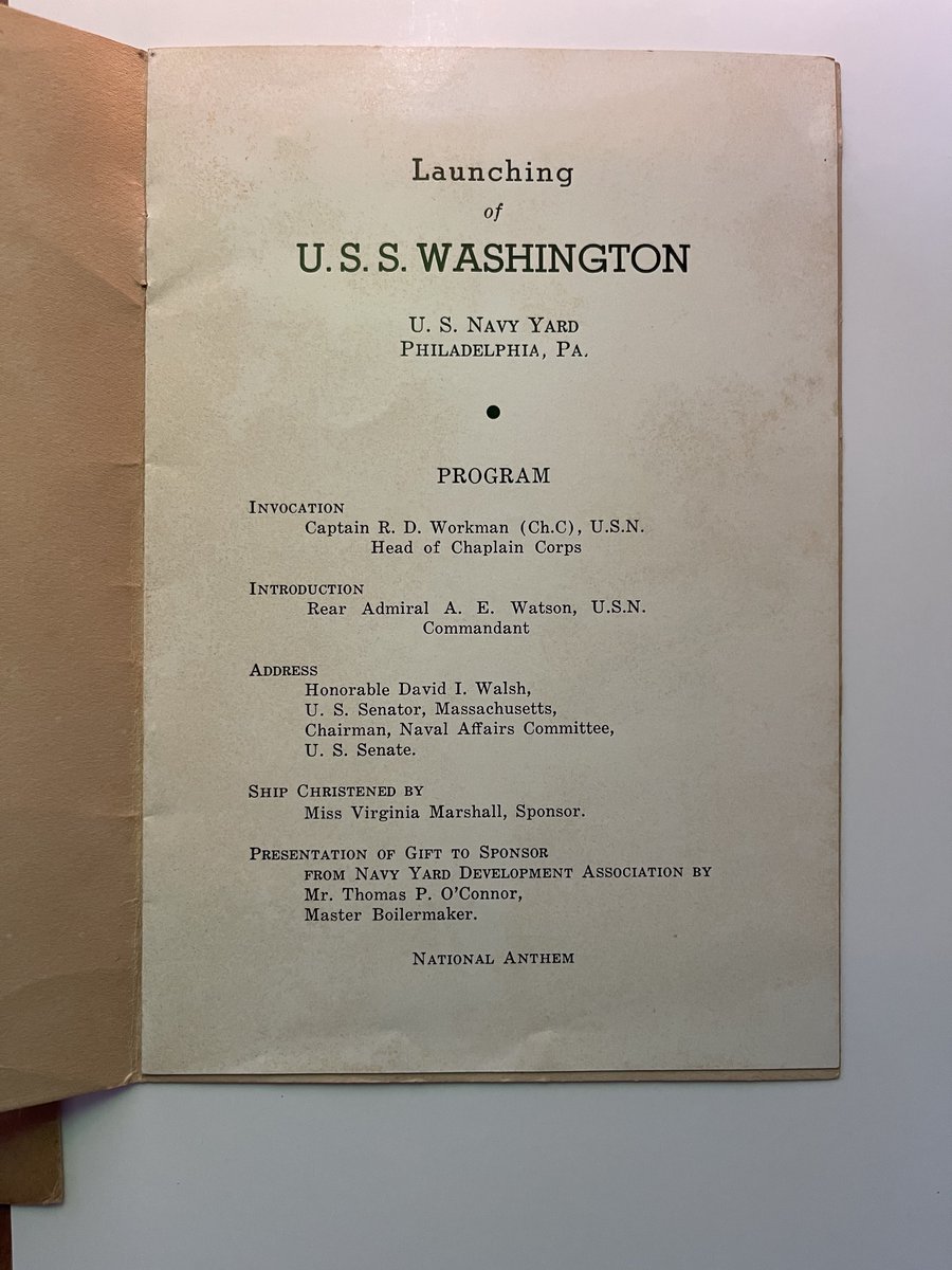 Rich_Ships's tweet photo. USS Washington (BB 56) launch day program. Launch day was June 1, 1940.
Envelope in pic 1 says “Duplicate Copy”
I bought it off eBay for $20. Anyway to tell if it’s authentic? I assume it’s a modern day copy for $20
From this seller https://t.co/Ppk4ZpnIkW
#BB56 #USSWashington