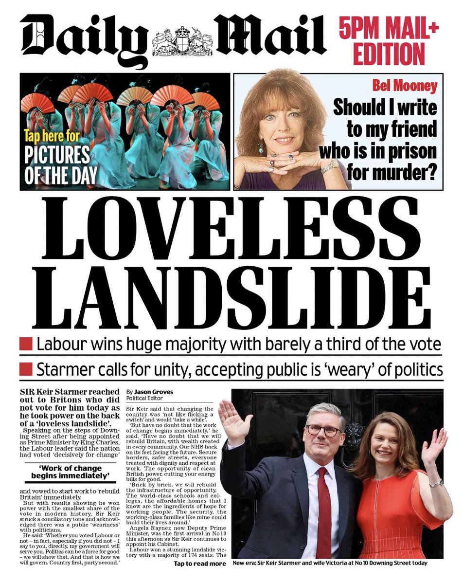 Loveless Landslide. A historic 5pm Mail+ Edition tonight from Political Editor <a href="/JasonGroves1/">Jason Groves</a>. Only on the <a href="/mpeditions/">Mail+ Editions</a> app and mailplus.co.uk.