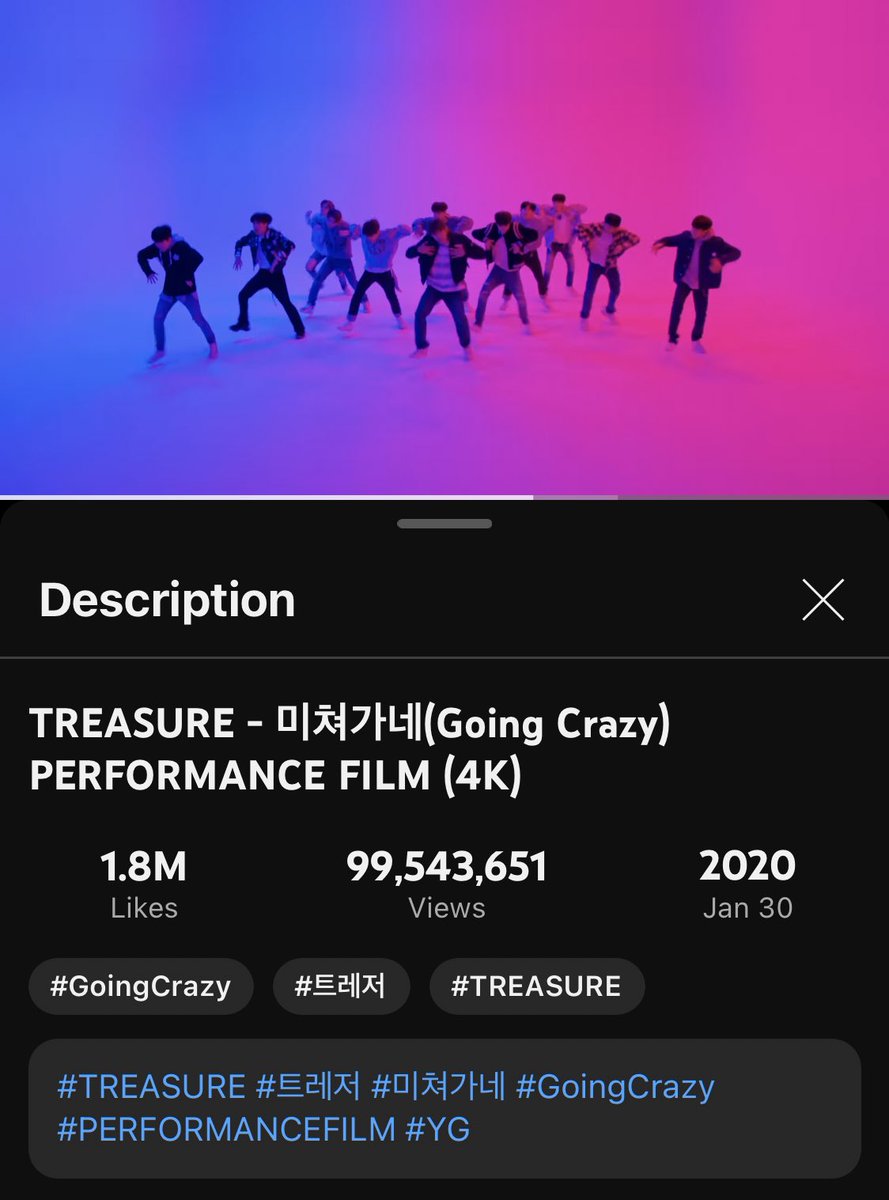 [GOING CRAZY 4K UPDATE]
070624 1:00AM KST

▶️: 99,543,651 (+1,220)
👍: 1.8M

🔗 youtu.be/u01r0O5WsEo?si…

Going Crazy 4K road to 100M🔥
#TREASURE
<a href="/treasuremembers/">TREASURE</a>