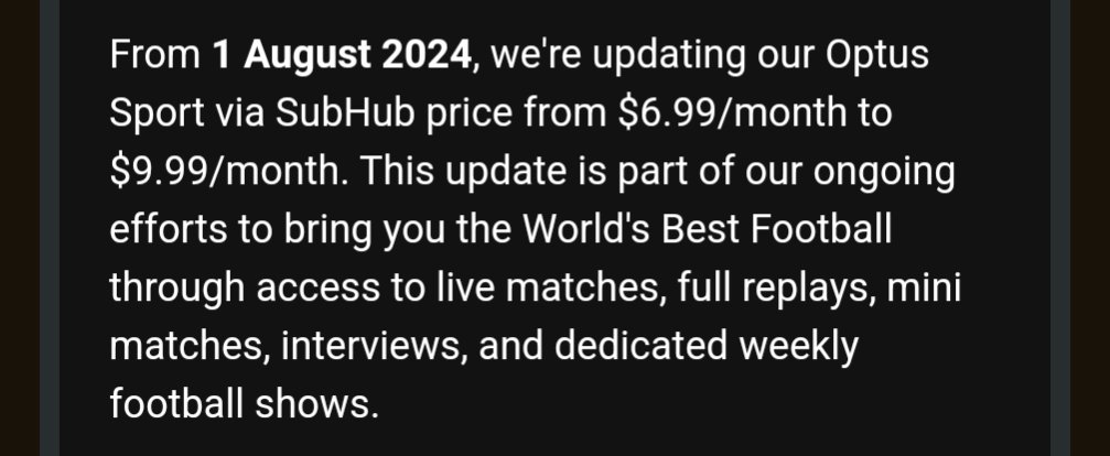 ChromeQ's tweet photo. @OptusSport Shocking performance and service by you once again during the 2nd and 3rd biggest international tournaments in the world. And you have the gall to increase the price by 43%! 
You (silently) lost Champions League, increased the price from free to $6.99, now $9.99.. https://t.co/5wV6xrum4T