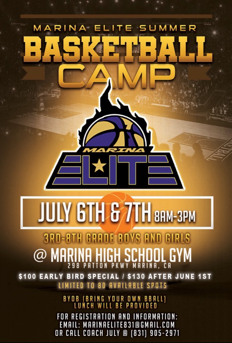 🚨Still room for sign ups!🚨 come join Kobe for his 1st basketball camp! 🏀 

For more info: 

Email: Marinaelite831@gmail.com
Coach July @ 831-905-2971

<a href="/F_Oh_E/">Team_USand4Boys</a> <a href="/kobeahshii/">Koko✌🏽</a> <a href="/Tahjae_Ordonio/">TKO ✨</a> <a href="/dedewebb24/">D.Webb</a> @KuyaKota831