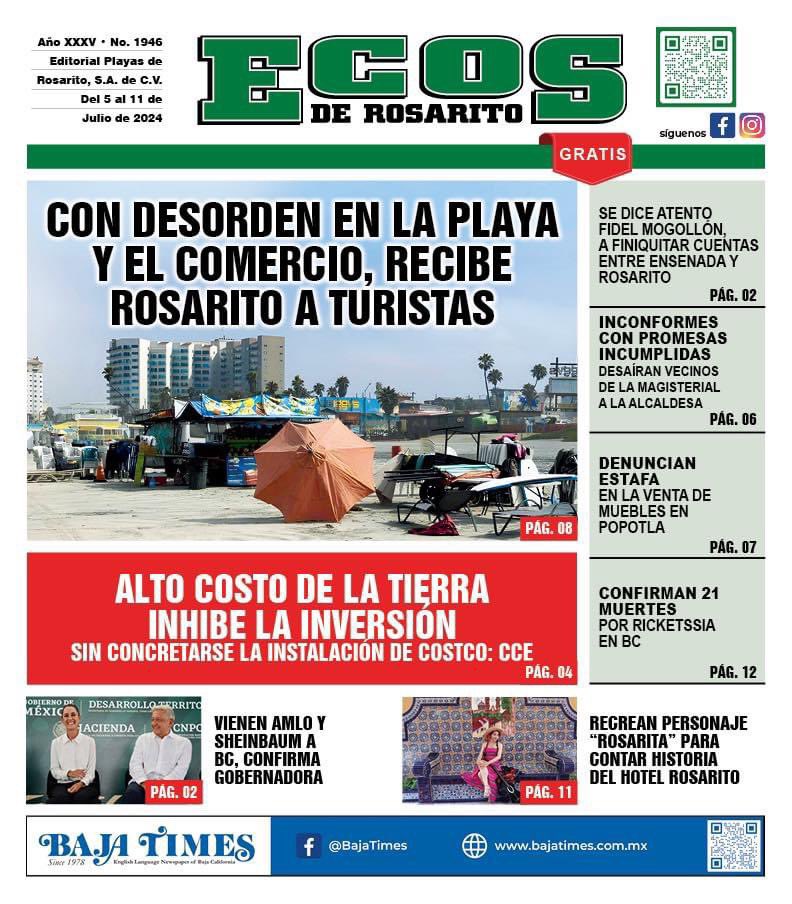 #Ecos1946 
Ecos de Rosarito No. 1946 Disponible📰
¡Ya se encuentra en circulación la edición impresa de esta semana!

También puedes acceder a nuestro periódico interactivo 🌐: ecosderosarito.com/wp/wp-content/…