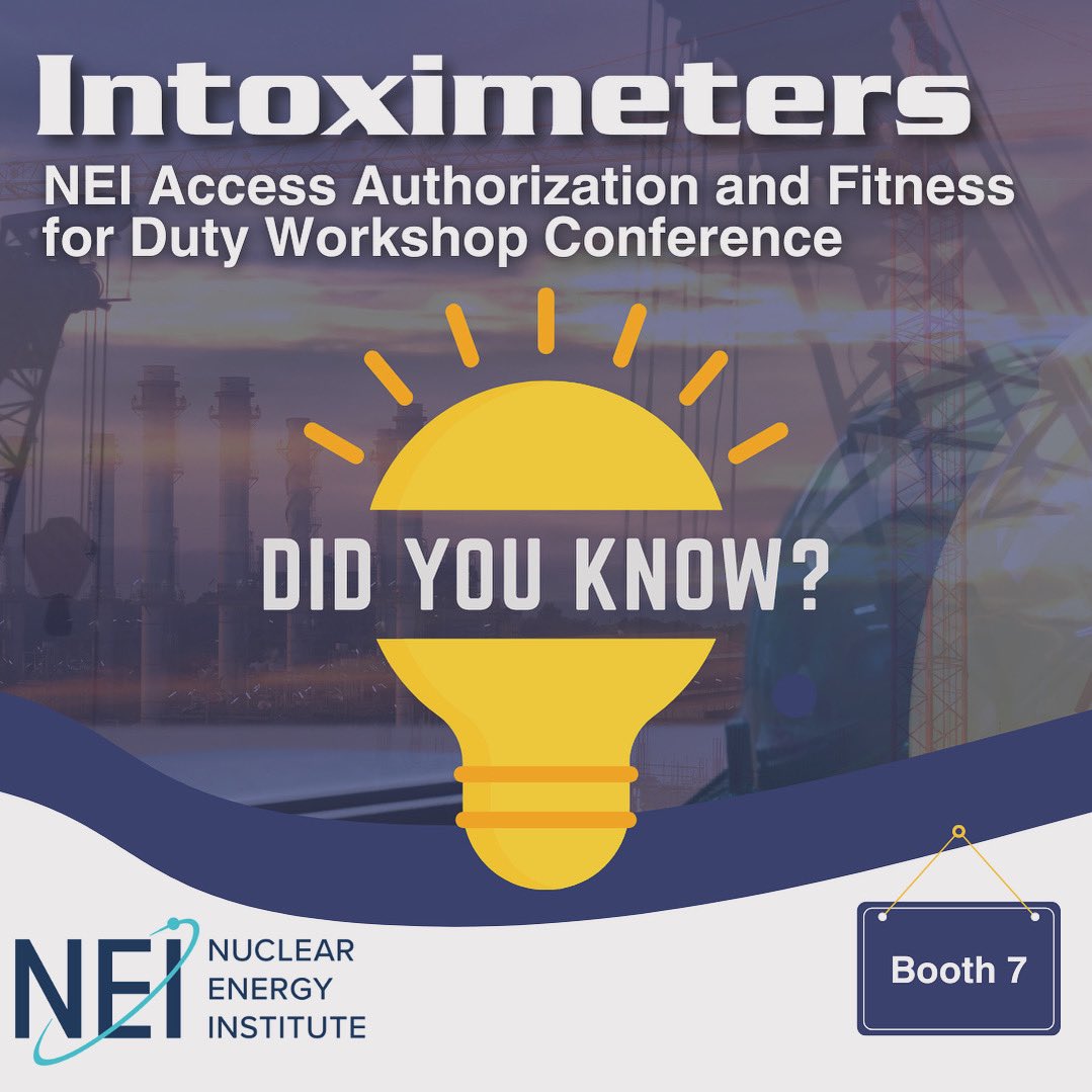 Intoximeters's tweet image. DID YOU KNOW - Intoximeters offers Nuclear Regulatory Commission (NRC) Training focused exclusively on #NRC regulations and methodology?
Instruments designed for nuclear power plants for workplace safety purposes. #CFR10part26 #NuclearTraining #DOTTraining
Intox.com/edu