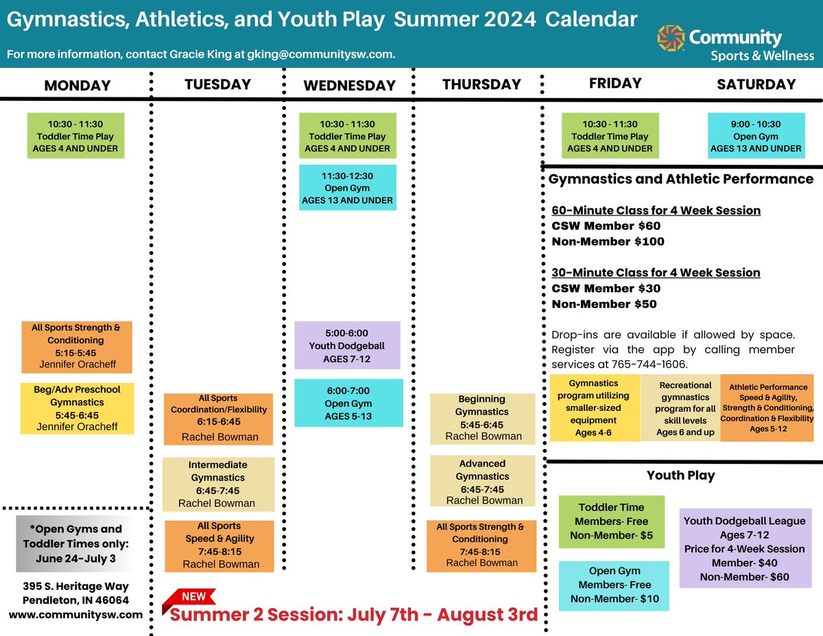 Summer 2 session is out! 🌞
Join for the whole session or drop-in if the class has availability!
Beat the heat and leap into a new sport!
For more information, email gking@communitysw.com
#cswfindyourfit