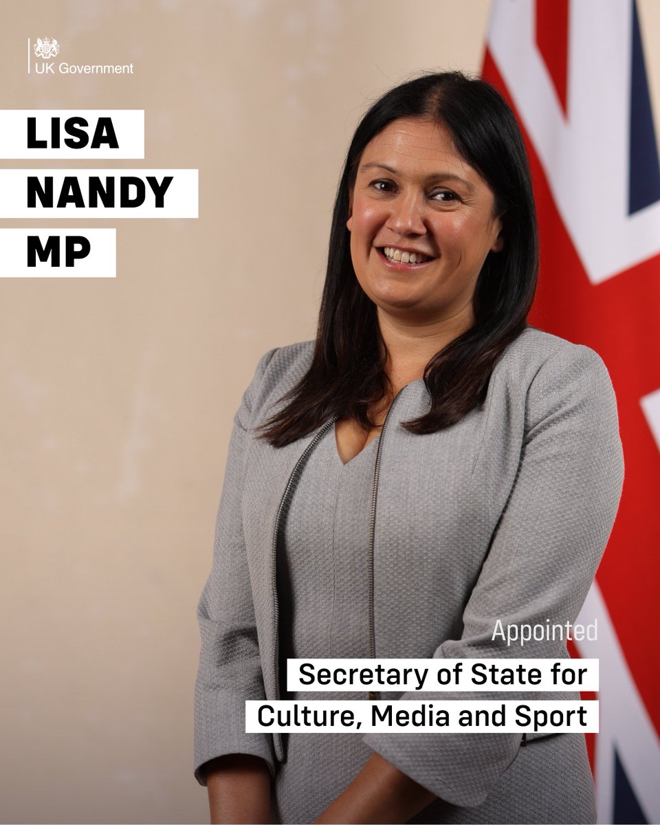 UK Prime Minister (@10downingstreet) on Twitter photo Lisa Nandy MP <a href="/lisanandy/">Lisa Nandy MP</a> has been appointed Secretary of State for Culture, Media and Sport <a href="/DCMS/">Department for Culture, Media and Sport</a>. Lisa Nandy MP <a href="/lisanandy/">Lisa Nandy MP</a> has been appointed Secretary of State for Culture, Media and Sport <a href="/DCMS/">Department for Culture, Media and Sport</a>.