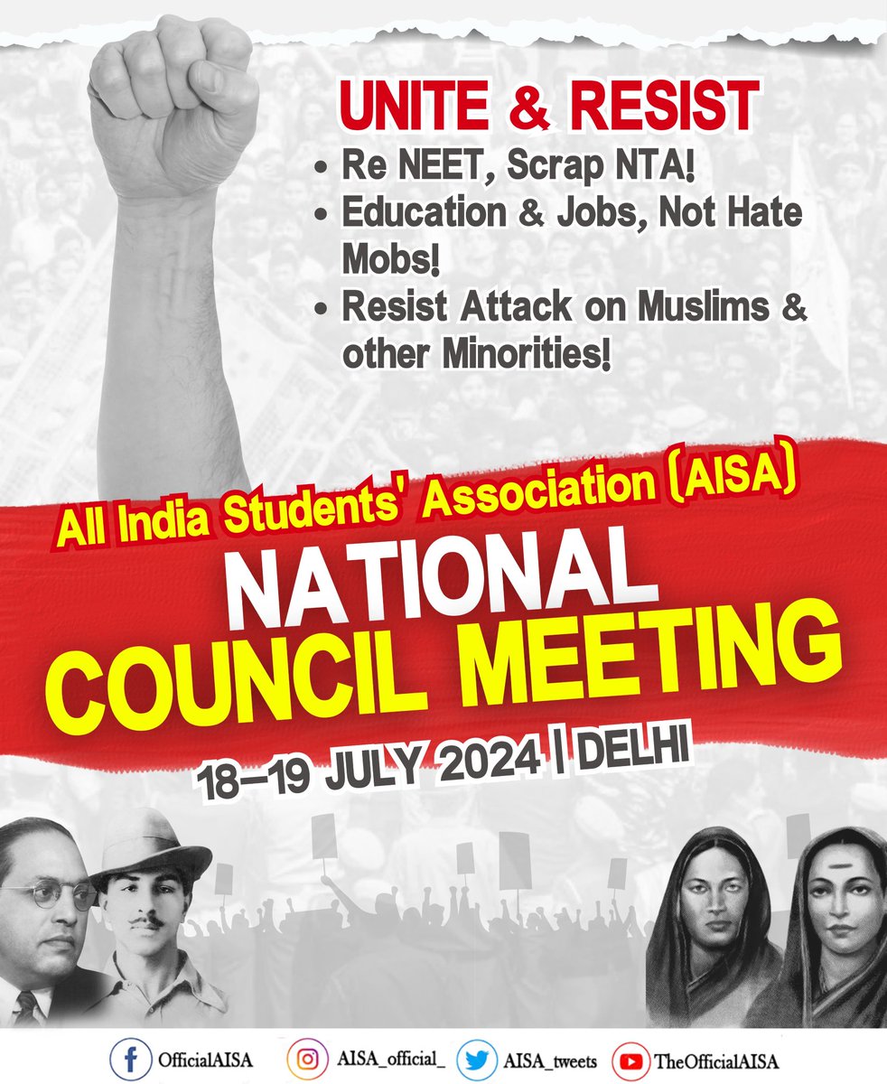 AISA_tweets's tweet photo. UNITE &amp; RESIST!
Re #NEET, Scrap #NTA!
Education &amp;Jobs, Not Hate Mobs! https://t.co/7MyWzpO8AN