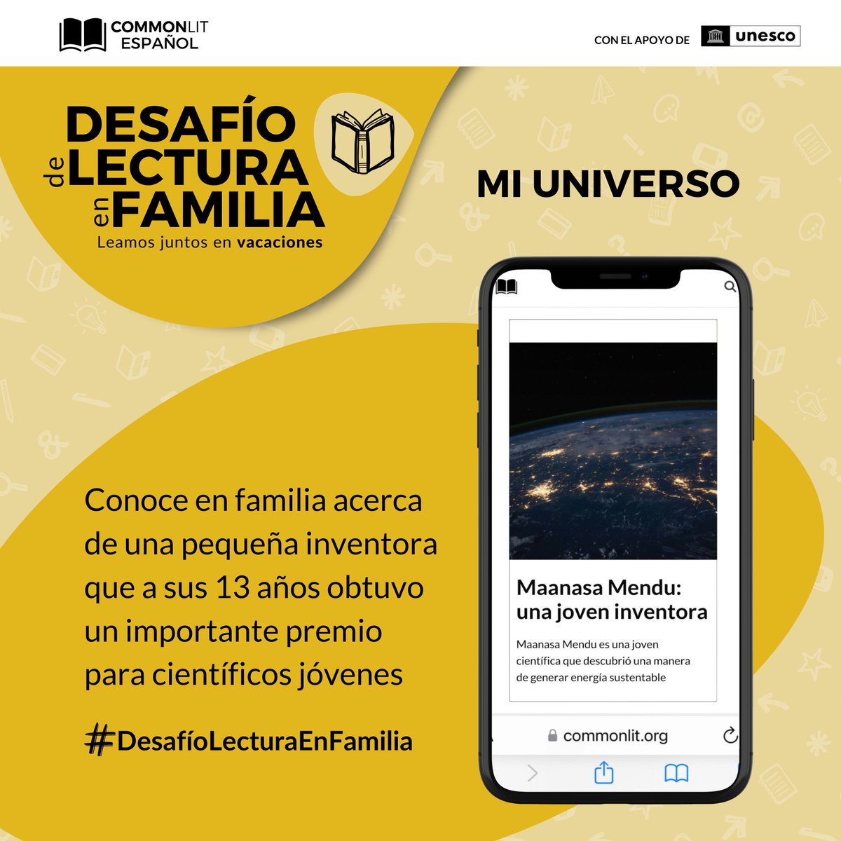 CommonLitES's tweet image. Conoce el invento que esta pequeña científica encontró para generar energía sustentable y así contribuir al cuidado del medioambiente. 
Lee el texto en familia aquí 👉 bit.ly/4eNTZkv 

#DesafíoLecturaEnFamilia @UNESCOMexico