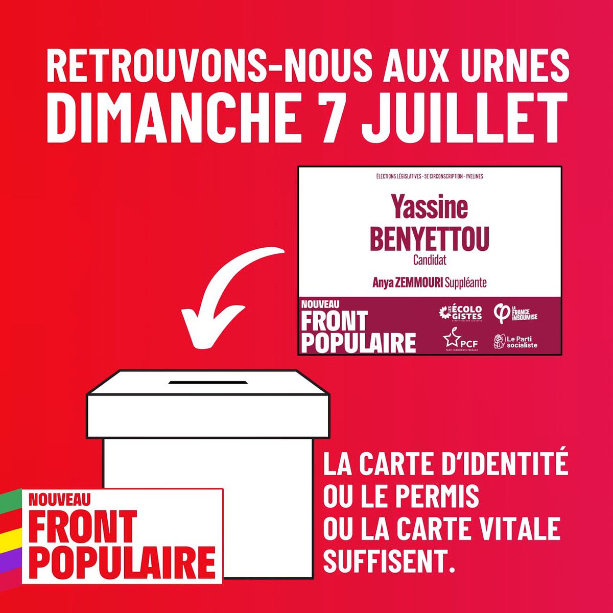 Yassine_Benyett's tweet photo. À Maisons-Laffitte, Sartrouville, Le Vésinet, Mesnil-Le-Roi et Montesson, un bulletin de vote pour tout changer et pour faire barrage au RN. 

Ce dimanche #OnVoteNFP ! https://t.co/EtAYTN71yU