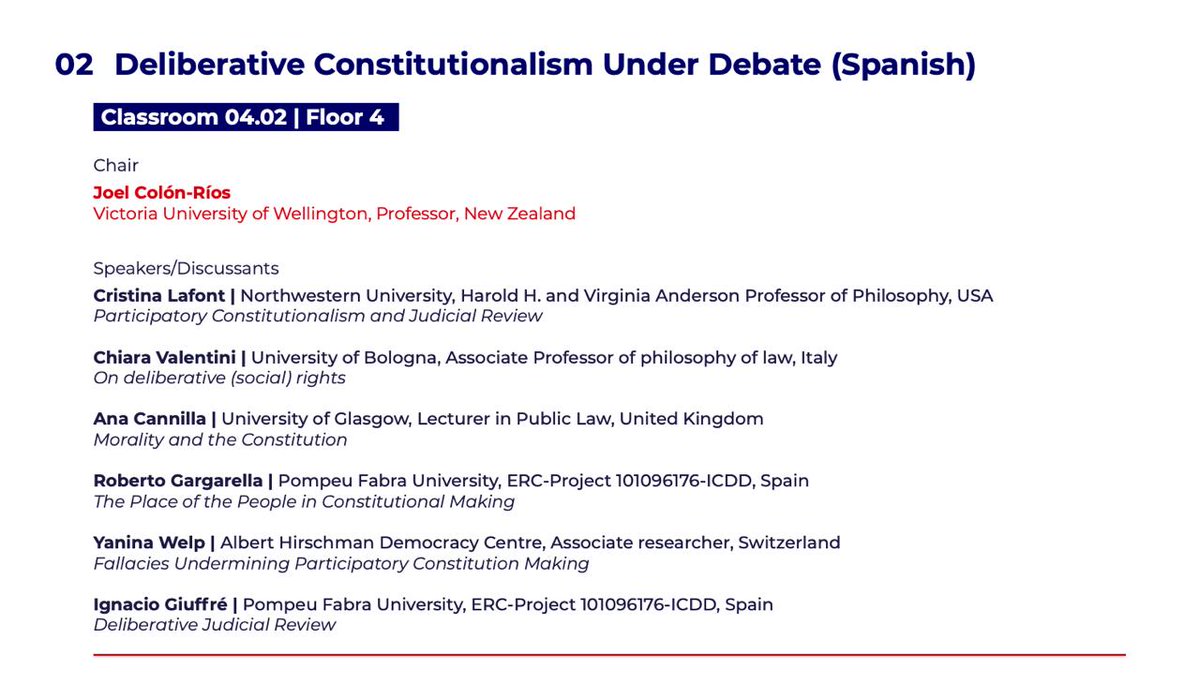 Join our panel 'Deliberative Constitutionalism Under Debate' at the ICON°S Annual Conference! Chaired by Joel Colón-Ríos, with Cristina Lafont, Chiara Valentini, Ana Cannilla, Roberto Gargarella, Yanina Welp and myself! Don't miss what promises to be a great discussion!