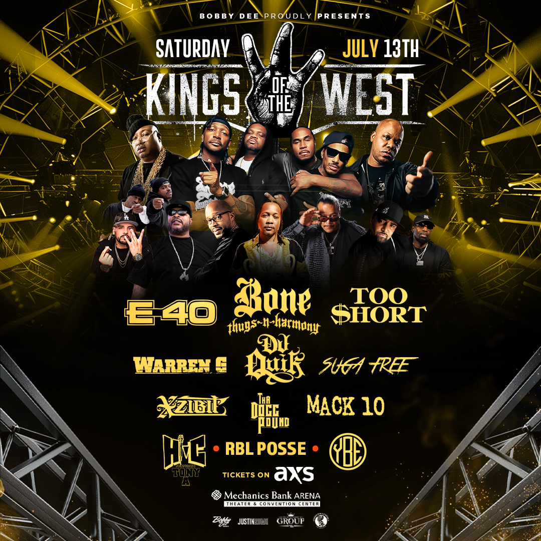 Yo West Coast!  Kings Of The West is rollin' into Mechanics Bank Arena in just ONE WEEK! 

Get ready for a legendary night of West Coast hip-hop with E-40, Bone Thugs-n-Harmony, Too Short and more!

Don't miss out, secure your tickets now at AXS.com!