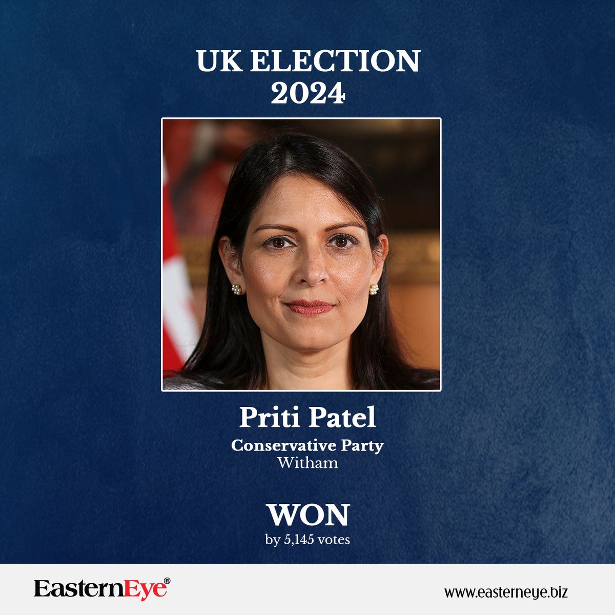 EasternEye's tweet image. UK General Election 2024 Results
#UKElection #PritiPatel #ConservativeParty #Easterneye