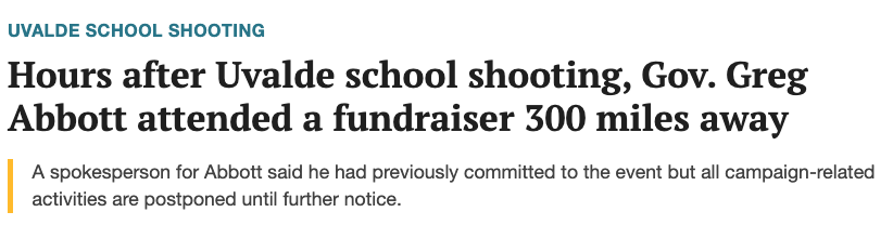 American_Bridge's tweet image. This isn't the first time that Governor Greg Abbott has been missing when his state needed him. #TXPolitics texastribune.org/2022/05/25/gre…