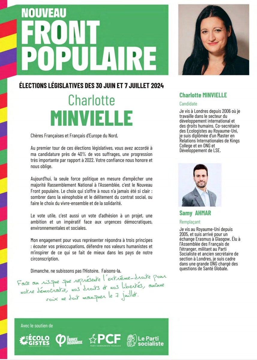 FrontPop_EdN's tweet photo. "Face au risque que représente l'extrême droite pour notre démocratie, nos droits et nos libertés, aucune voix ne manquer dimanche 7 juillet " @Cha_Minvielle

#nouveaufrontpopulaire #europedunord #écologie #solidarité #legislative #7juillet https://t.co/ZJYpelwC3c
