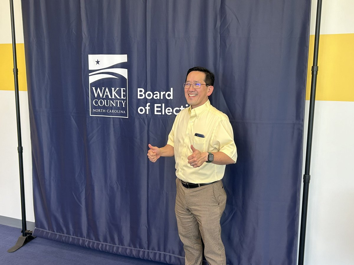 nckhui's tweet photo. Wake County school board member Wing Ng poses for photos Friday after filing to run for re-election to the District 3 seat. #wcpss #nced #ncpol #wakepol #ralpol https://t.co/Q9J2oncCor
