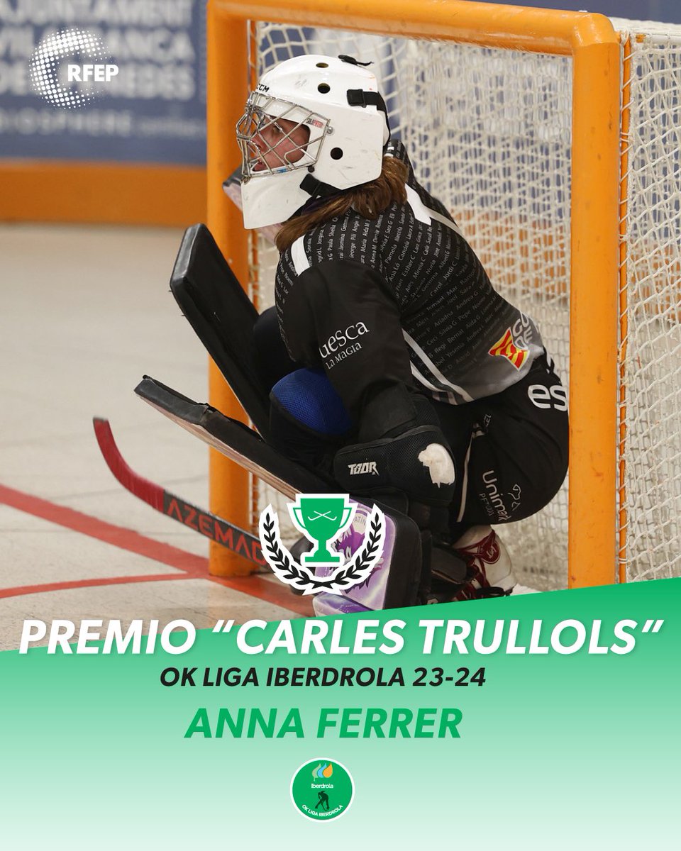 🔥 ¡Anna Ferrer, 𝙏𝙧𝙤𝙛𝙚𝙤 "𝘾𝙖𝙧𝙡𝙚𝙨 𝙏𝙧𝙪𝙡𝙡𝙤𝙡𝙨" a la mejor portera de la OK Liga <a href="/iberdrola/">Iberdrola</a>! 🥅 ¡Enhorabuena, Anna! 

⛔️ La portera del <a href="/clubpatinfraga/">Club Patín Esneca Fraga</a> ha realizado una gran temporada defendiendo la portería del subcampeón liguero ⛔️

#OKLigaIberdrola
