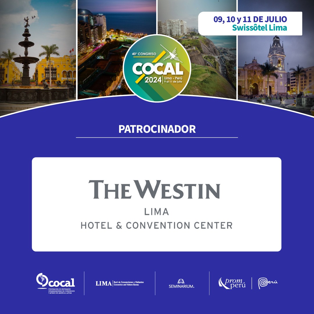 Nos complace anunciar a The Westin Lima Hotel &amp; Convention Center como uno de nuestros patrocinadores para el Congreso COCAL 2024. 

¡Nos vemos en Lima! 🇵🇪✨

#COCAL2024 #TheWestinLima #Patrocinador #HotelesDeLujo #Bienestar #Lima #Turismo #CocalNosConecta
