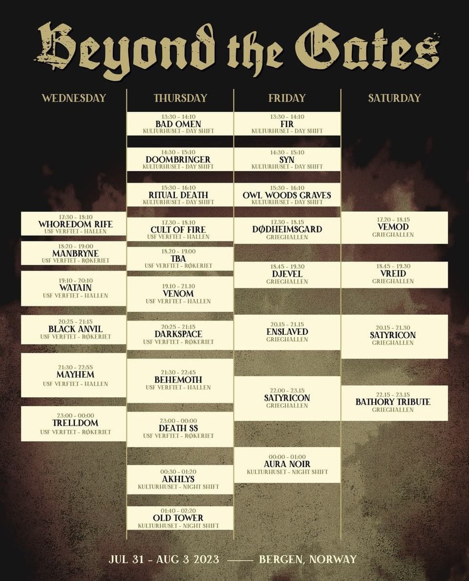 Beyond The Gates set times