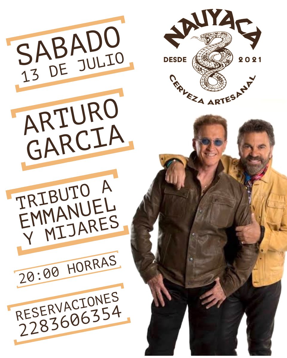 Este próximo 13 de julio tendremos tributo a Mijares y Emmanuel en Nauyaca. ¡Para sed de la mala, veneno del bueno!. Reservaciones al 2283606354.
nauyacacerveza.com — Te esperamos en nuestro #taproom #cervezaartesanal #venenodelbueno  #brewpub #radionauyaca