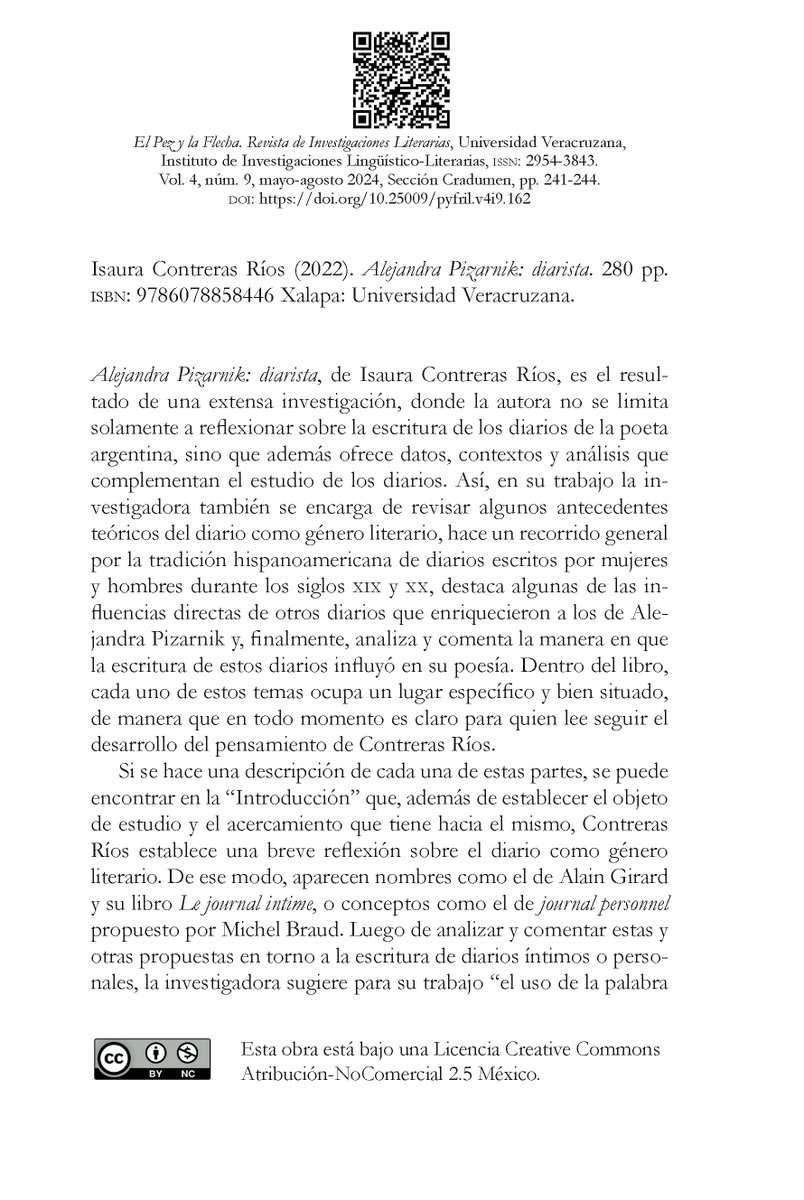 José Miguel Barajas García
Isaura Contreras Ríos. Alejandra Pizarnik: diarista.
elpezylaflecha.uv.mx/index.php/elpe…