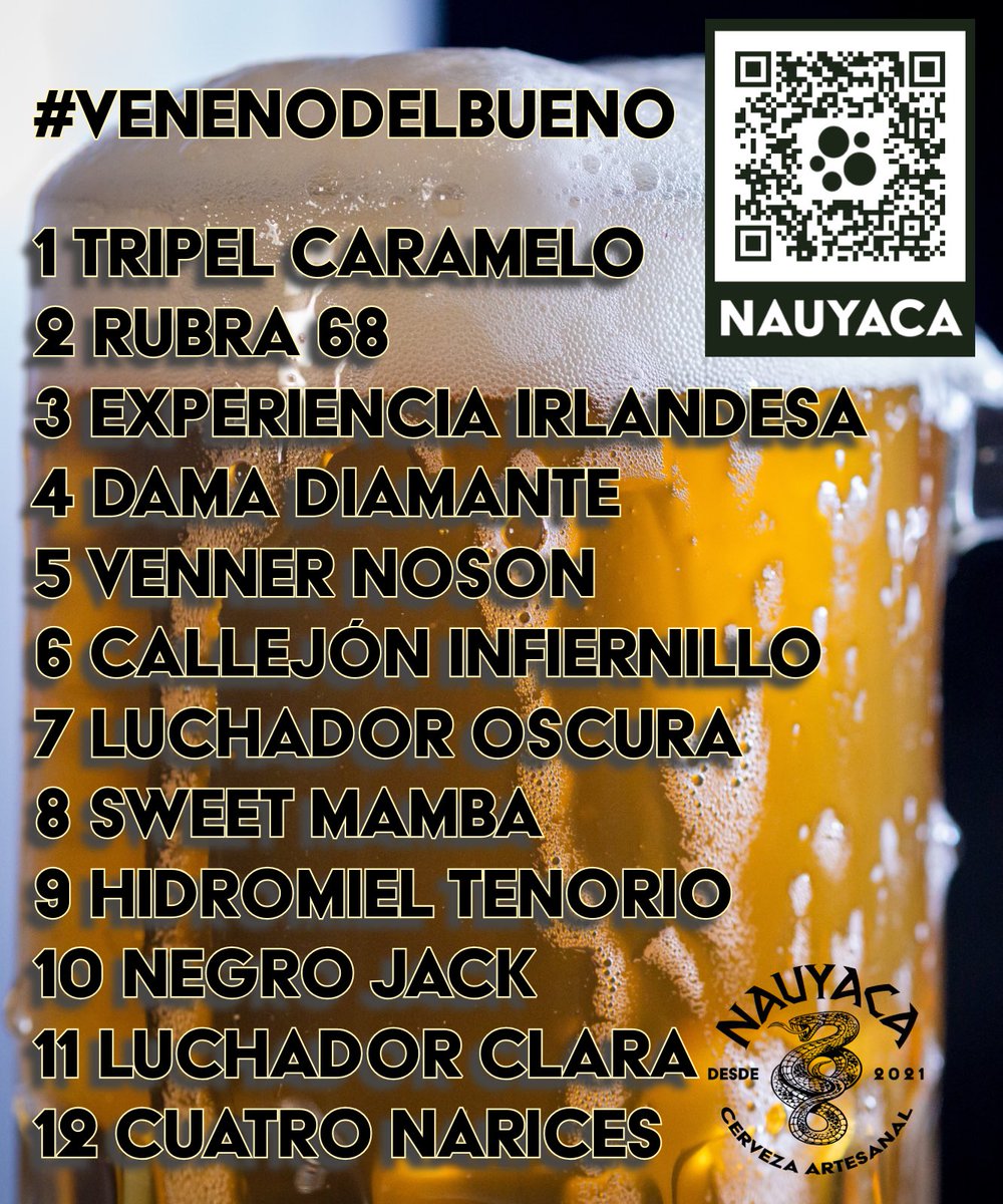 Conoce los estilos de cerveza Nauyaca disponibles. ¡Para sed de la mala, veneno del bueno!. Reservaciones al 2283606354.
nauyacacerveza.com — Te esperamos en nuestro #taproom #cervezaartesanal #venenodelbueno #brewing #brewpub #beerlover #radionauyaca #cerveceriaartesanal