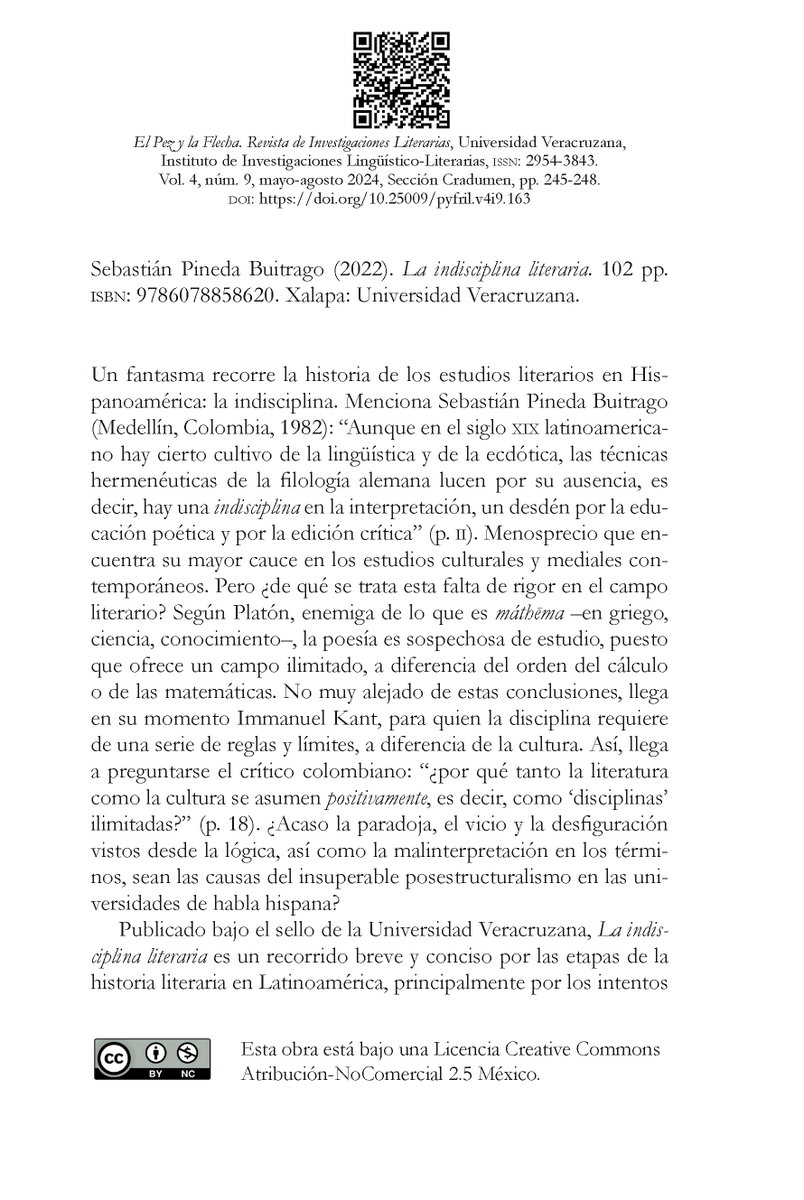Luis Antonio Mendoza Vega
Sebastián Pineda Buitrago. La indisciplina literaria.
elpezylaflecha.uv.mx/index.php/elpe…