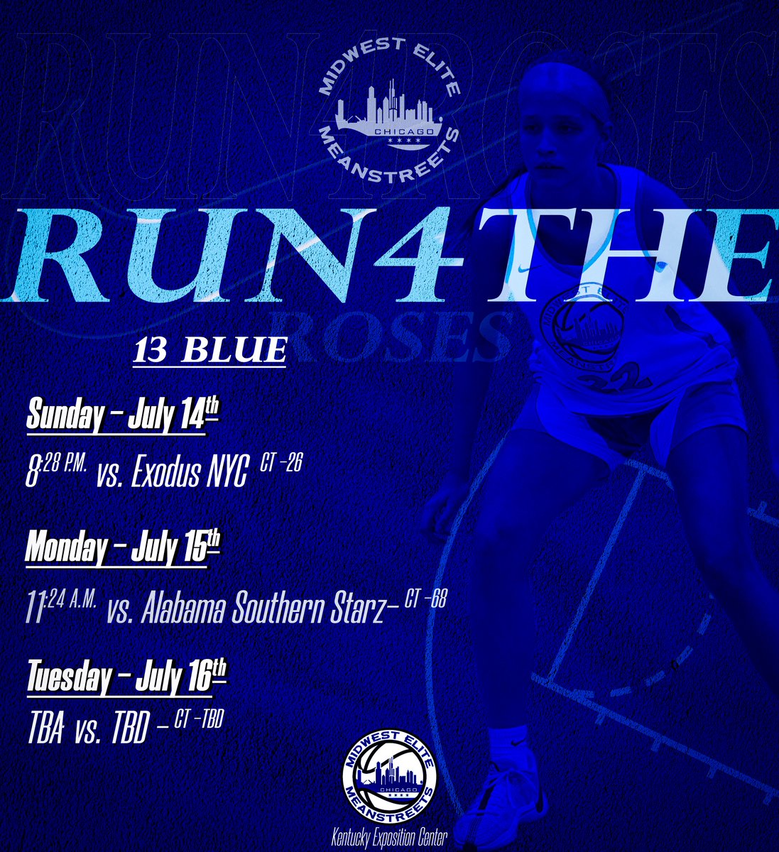 🏀 13 Blue: Ready to Run! 🏀

Our 13 Blue team is heading to Louisville, KY, for the Run4theRoses tournament! From July 12th to July 15th, watch our young stars hustle and shine on the court. 🌟🏆

Let’s go, Meanstreets! Show them what we’re made of! 💪💥

#MidwestElite #13Blue