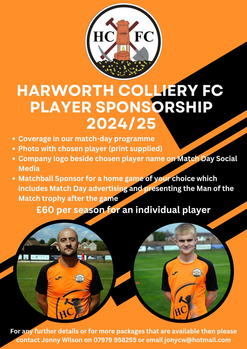 We also have Player Sponsorship available for the season. Please contact Jonny on the details at the bottom of the poster.