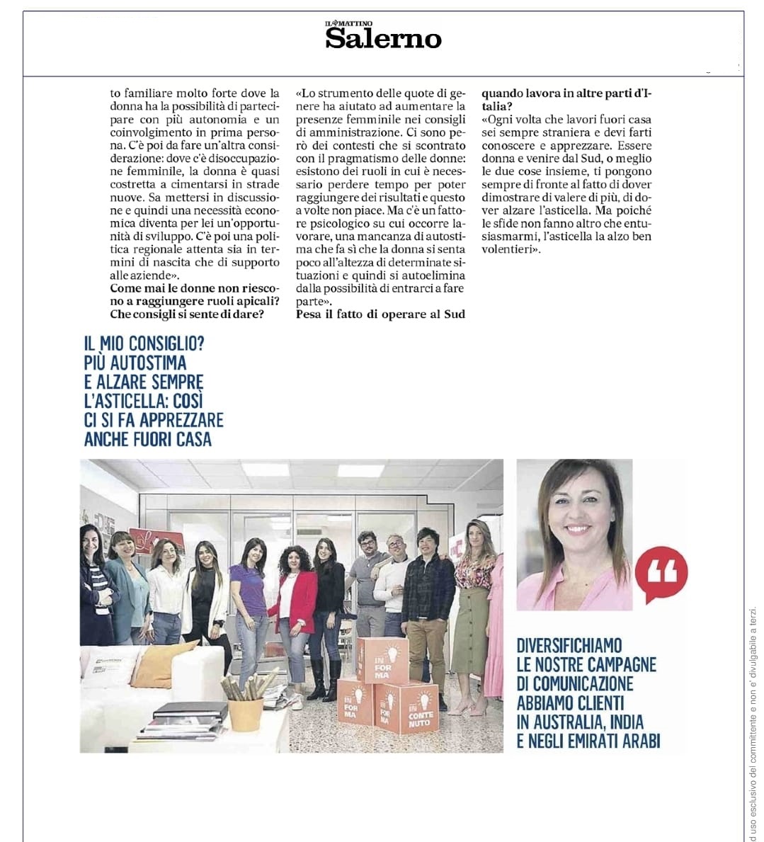 incoerenze's tweet image. Una bella intervista de Il @MattinoSalerno alla nostra CEO @ElenaSalzano. Il racconto di 25 anni di attività, il legame con il territorio, i successi e le sfide da affrontare per ambire sempre a un livello di eccellenza.
Buona Lettura!📷
#inCoerenze
#Contenitorididee