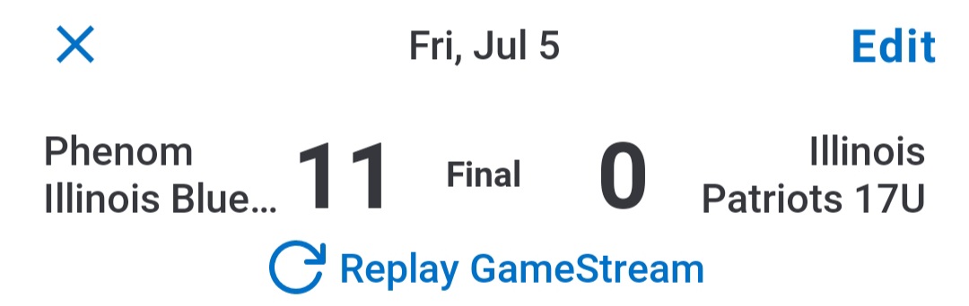 Phenom Illinois '25 Blue (@phenomil2025) on Twitter photo W 11-0 <a href="/DiamondSportsPr/">Diamond Sports Promotions</a>
Combined no-hitter
<a href="/ConnerMcLean22/">Conner McLean</a> 2.1, 0R, 0H, 5K
<a href="/LiamSullivan_11/">Liam Sullivan</a> 3.2, 0R, 0H, 3K
Caught by <a href="/JamesDr76177900/">James Dreher</a>
Game-ending DP, diving catch and assist <a href="/RileyGolden_22/">Riley Golden</a> in CF (2-3, SB)
<a href="/GabeWink39/">Gabe Winkelman</a> 2-3, 2 2B
<a href="/GavinGrummer10/">Gavin Grummer</a> 2-3, 2B
<a href="/mason_leske/">Mason Leske</a> 2-3, 2B W 11-0 <a href="/DiamondSportsPr/">Diamond Sports Promotions</a>
Combined no-hitter
<a href="/ConnerMcLean22/">Conner McLean</a> 2.1, 0R, 0H, 5K
<a href="/LiamSullivan_11/">Liam Sullivan</a> 3.2, 0R, 0H, 3K
Caught by <a href="/JamesDr76177900/">James Dreher</a>
Game-ending DP, diving catch and assist <a href="/RileyGolden_22/">Riley Golden</a> in CF (2-3, SB)
<a href="/GabeWink39/">Gabe Winkelman</a> 2-3, 2 2B
<a href="/GavinGrummer10/">Gavin Grummer</a> 2-3, 2B
<a href="/mason_leske/">Mason Leske</a> 2-3, 2B