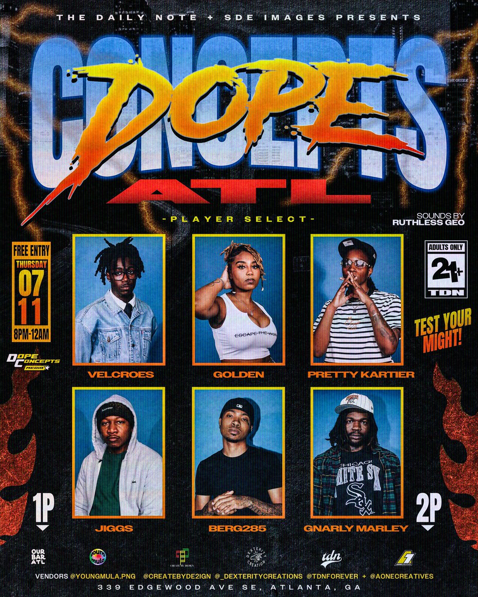 DopeCNCPTS's tweet image. With “Dope Concepts” being next Thursday we wanted to share with you the Photoshoot &amp;amp; cypher recap 🏆. 

Shot by @shanbrwn !

See you guys July 11th

Performances by: 
@GoldenCrown1999 
@velcroes_ 
@bartikooldini 
@gnarlynoises 
@Jiggs285 &amp;amp; @berg285 

RSVP tdn-forever.ticketleap.com/dope-concepts-…