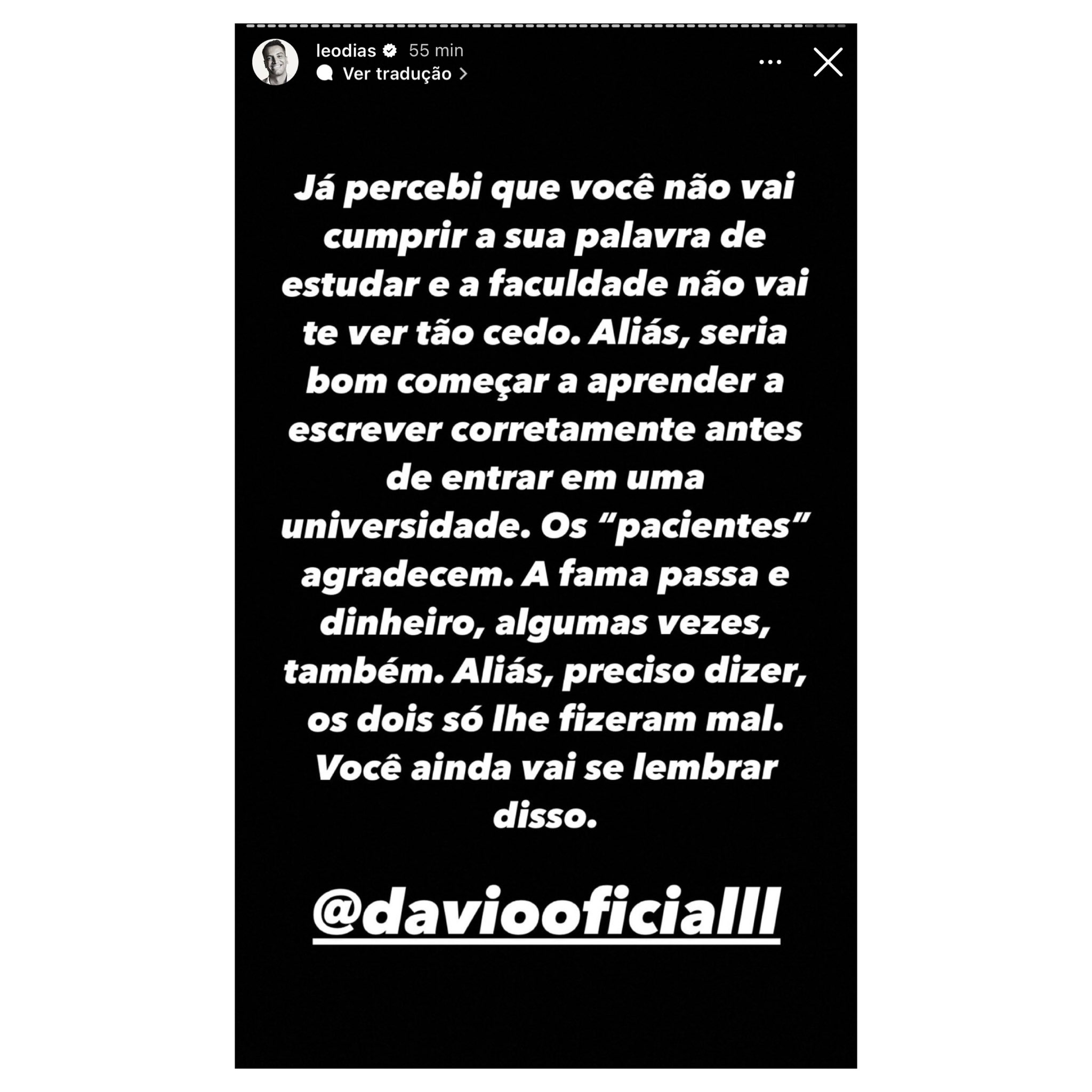 Leo Dias detona Davi - Foto: Reprodução/Instagram