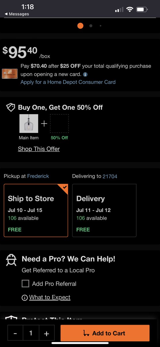 Deinfamous's tweet photo. @HomeDepot care to explain this? Your website clearly says buy one get one 50% off. When we went to purchase the item and then selected the 2nd one, it wasn’t 50%. This is very misleading. https://t.co/u7g7jLvs9l