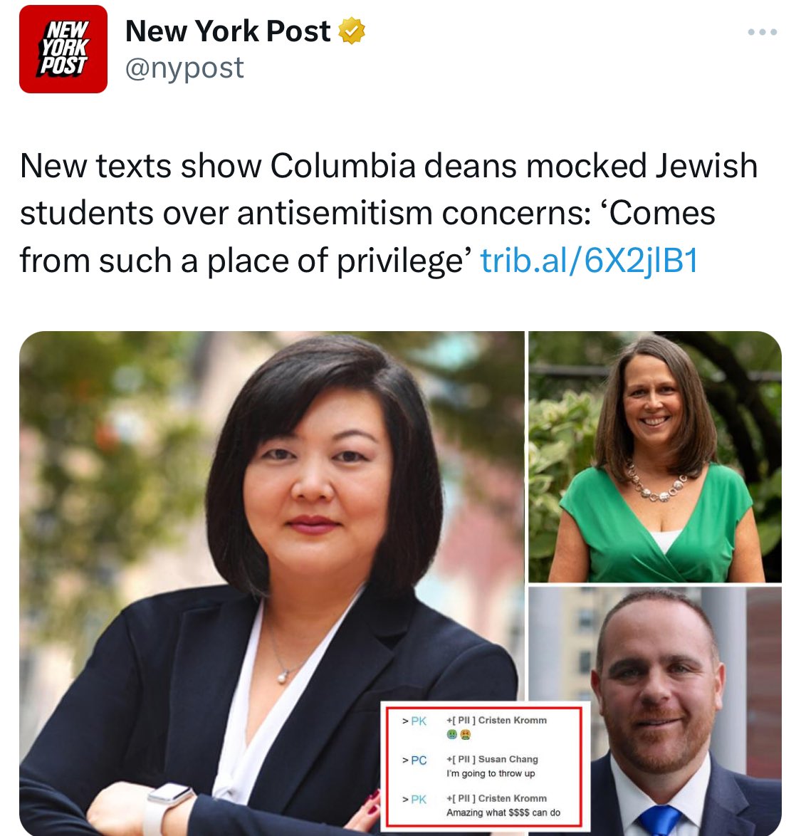 Columbia University has three college administrators who promise to provide a safe space for everyone—except Jews; who promise to validate the lived experiences of everyone—except Jews; who promise to be sensitive to and inclusive of everyone—except Jews. 

The erasure and