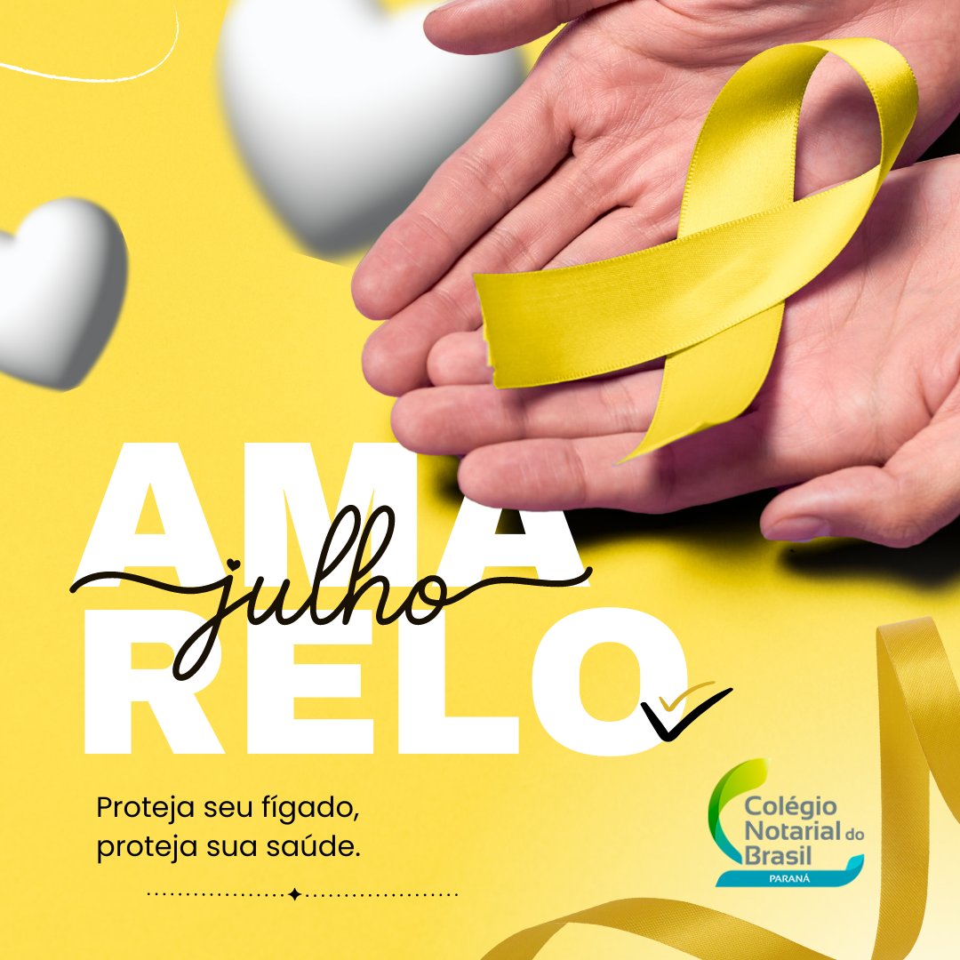 cnb_pr's tweet photo. 💛 No Julho Amarelo, o Colégio Notarial do Brasil - Seção Paraná (CNB/PR) reforça a importância da luta contra as hepatites virais. Este é o momento de conscientização e prevenção para garantir a saúde de todos. Informe-se, faça o teste e vacine-se. 🌟 https://t.co/npY24cYEnU