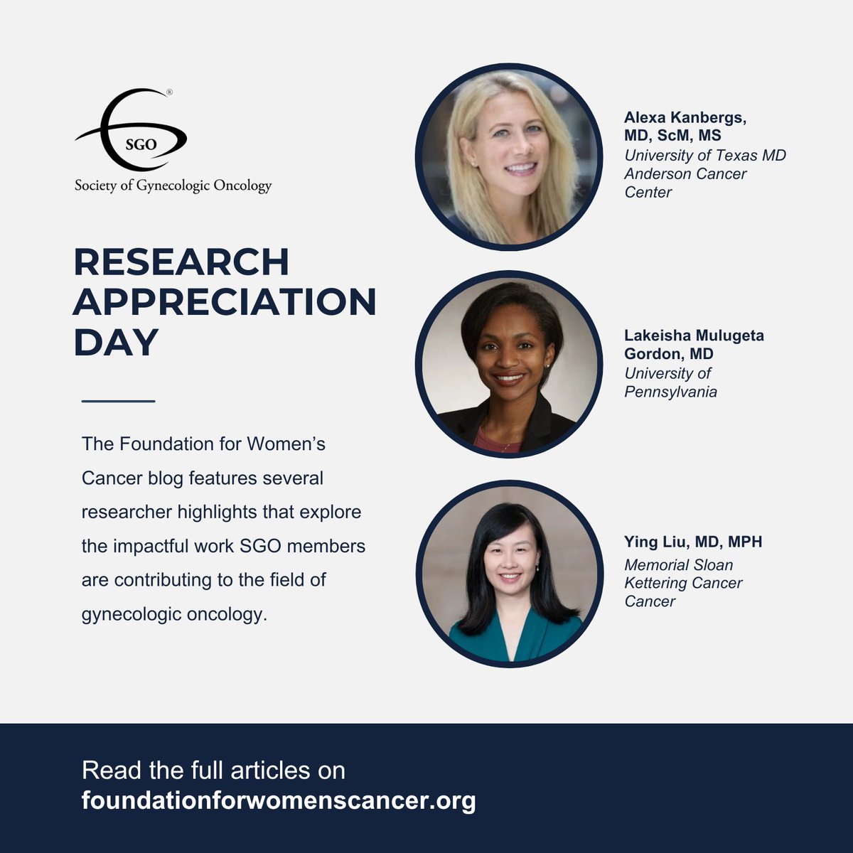 In honor of Research Appreciation Day, we encourage all SGO members to dive into the @GynCancer blog that has been spotlighting incredible researchers over the past few months.

Learn more:
foundationforwomenscancer.org/news-stories/f…