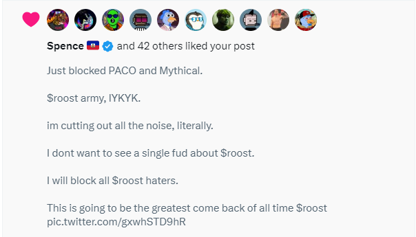 TIBZcrypto's tweet photo. I am not an influencer and my following count is small.

But when I post positivity about $roost, the real community members respond.

This is a sign that we are still here, and we will continue to build. https://t.co/tqeFgOjAaV