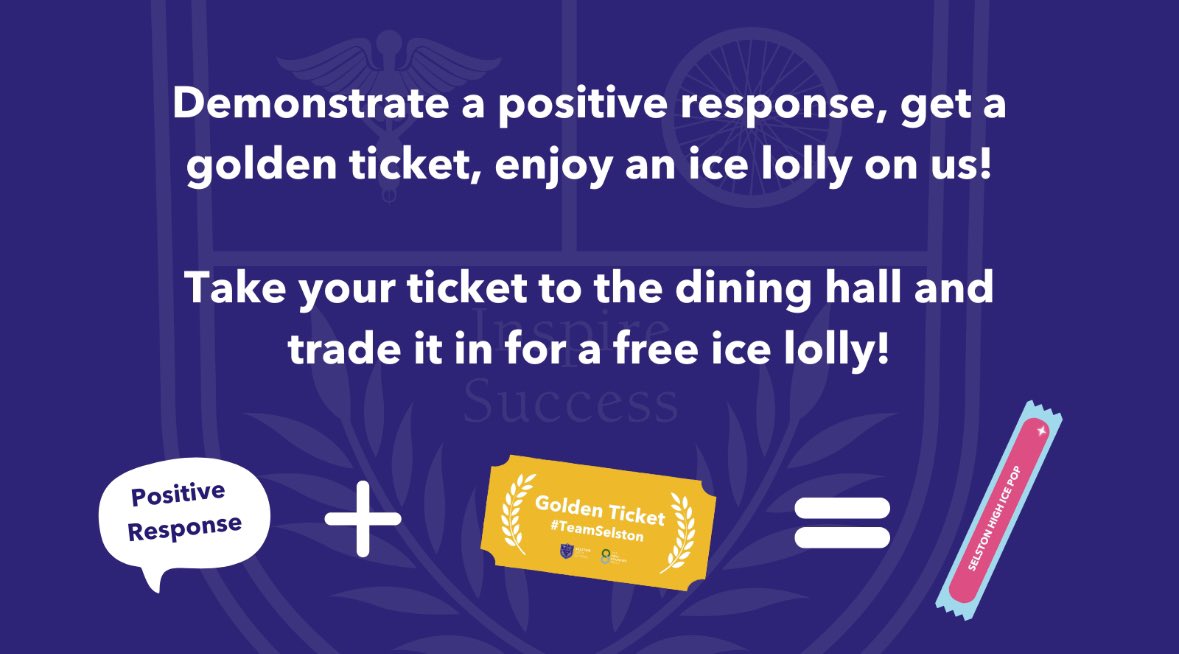 Looking forward to next week! Golden tickets are being launched at <a href="/SelstonHigh/">Selston High School</a> linked to one of our employability standards! A free ice lolly…why not for being 100% kind! #TeamSelston